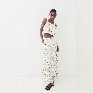 Zara EMBROIDERED LINEN BLEND SKIRT | Ecru 2731/093 | NWT Never Worn